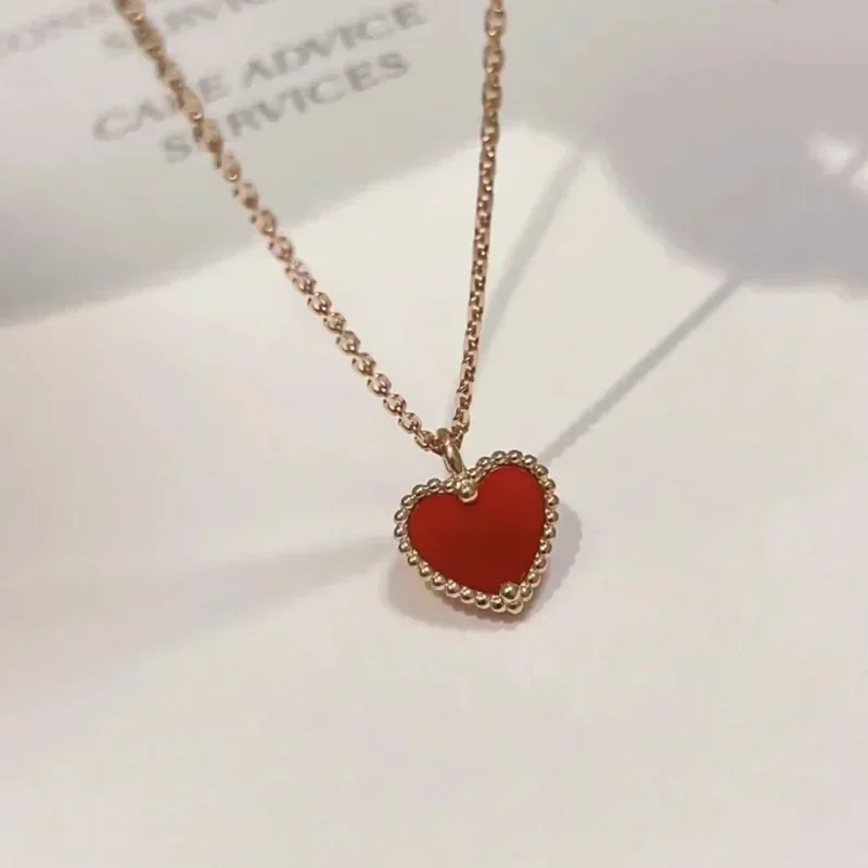 

925 Sterling Silver High Quality Exquisite Red Agate Love Necklace Women Morale Luxury Jewelry Valentine'S Day Gift