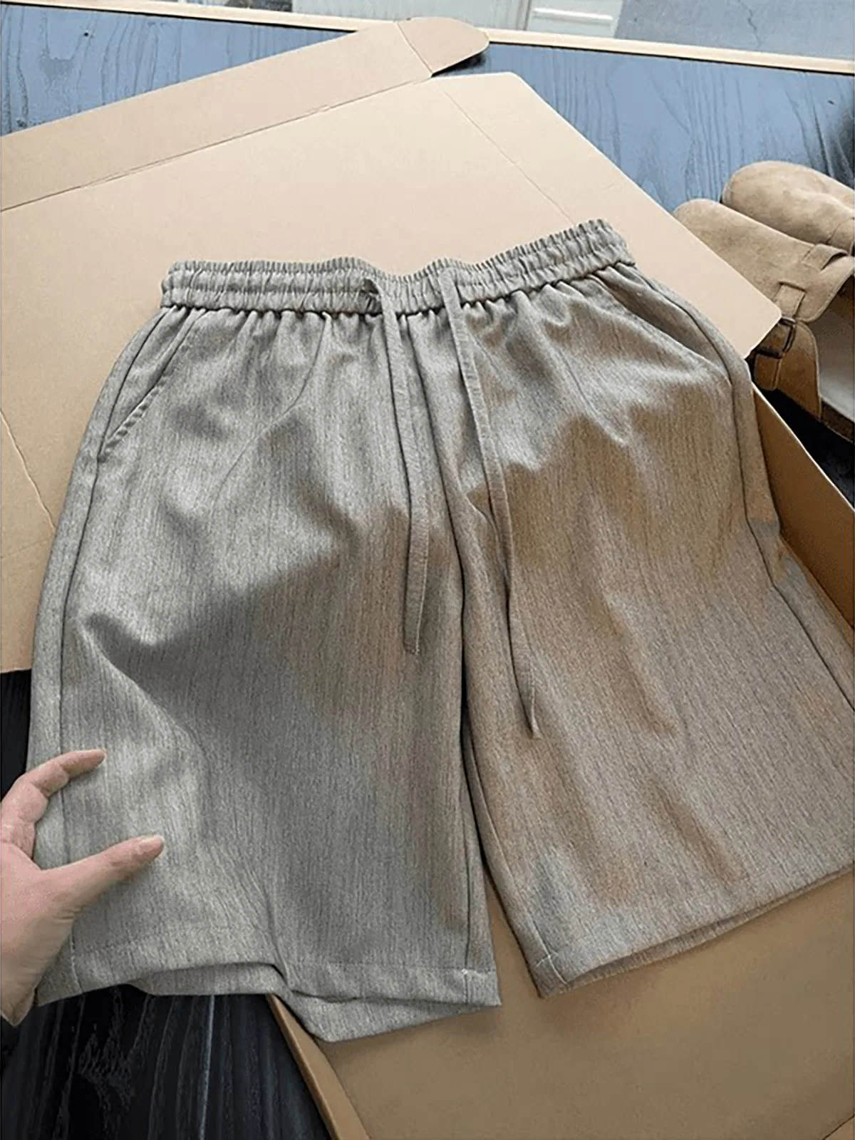 Loose Linen-Like Short Pants for Men Breathable Lightweight Summer Drawstring Cooling Middle-Length Casual Shorts