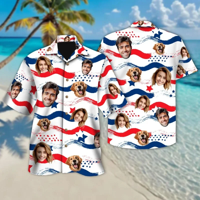 

Забавная рубашка с индивидуальным дизайном к 250-летию США, гавайская рубашка для мужчин с 3D-принтом, патриотический флаг, летние блузки с отложным воротником, рубашки Алоха