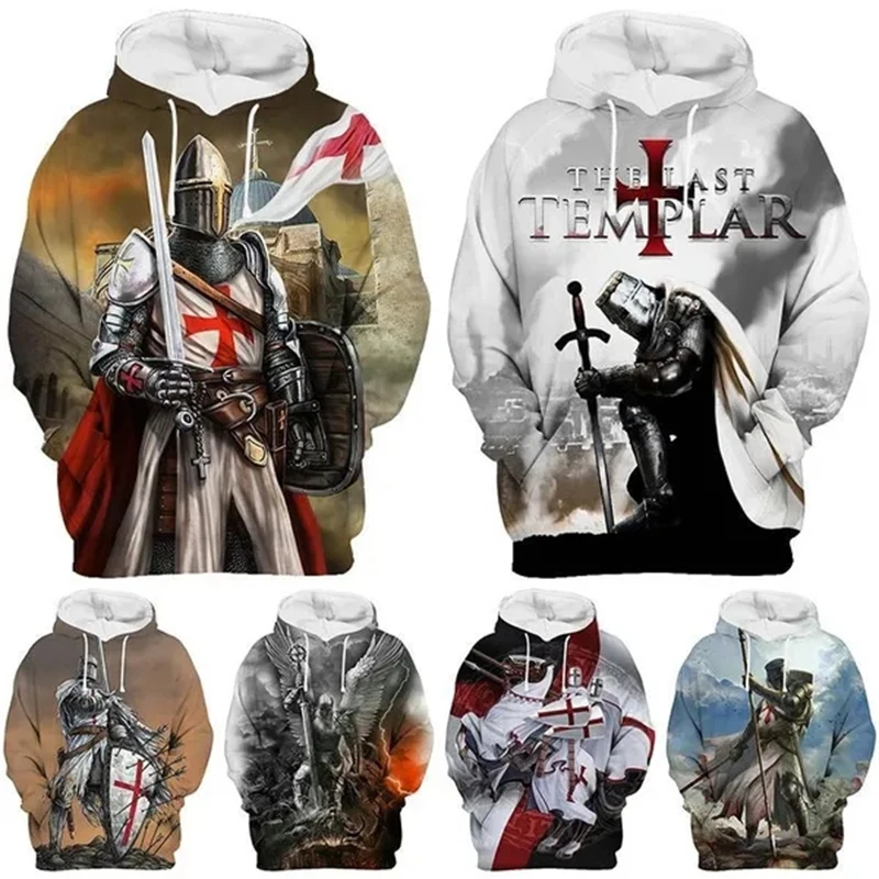 

New Men Fashion Knights Templar Hoodie Cool 3d Printed Long Sleeve Street Sweatshirt Tops Casual Men Clothing Hooded Sweatshirts