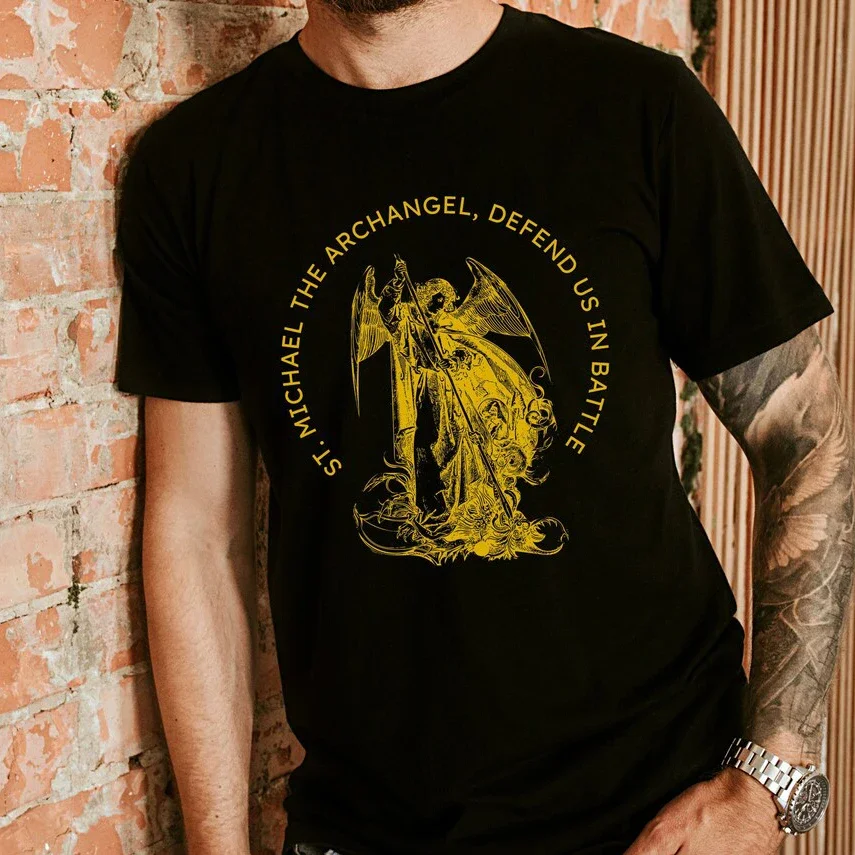 

St Michael The Archangel Catholic Prayer T-Shirt Short Sleeve Casual 100% Cotton O-Neck Summer Mens T-shirt Size S-3XL