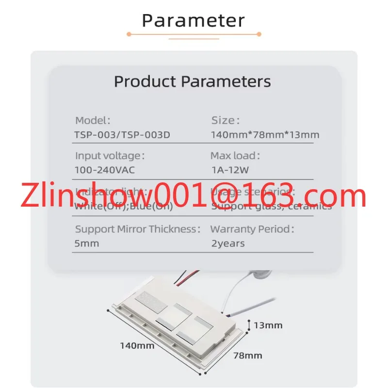 Hot Three-Color LED Strip Lamp with Touch Switches Anti-Fog Dimmer Digital Clock Screen for Bathroom Mirror