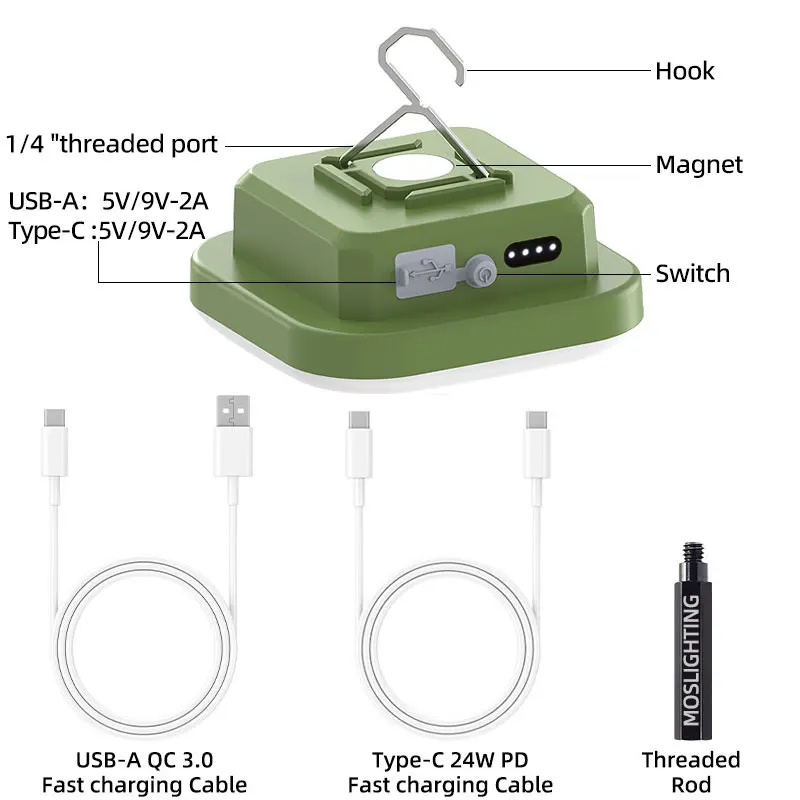 Imagem -06 - Moslighting-outdoor Camping Lanterna Portátil Rápido Recarregável Led Search Light Camping Torch Lâmpada de Emergência para Interrupções 30w 50w