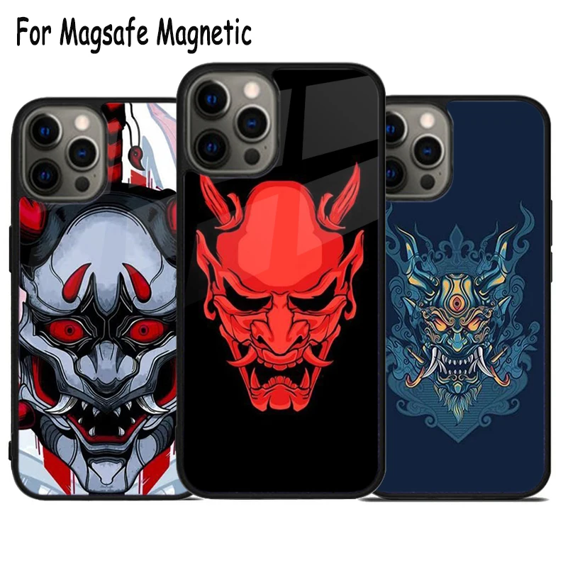 Samurai warrior mask Wireless Charge Magsafe Phone Case For iPhone 15 16 14 13 11 12 Pro Max Plus Magnetic Bumper Cover