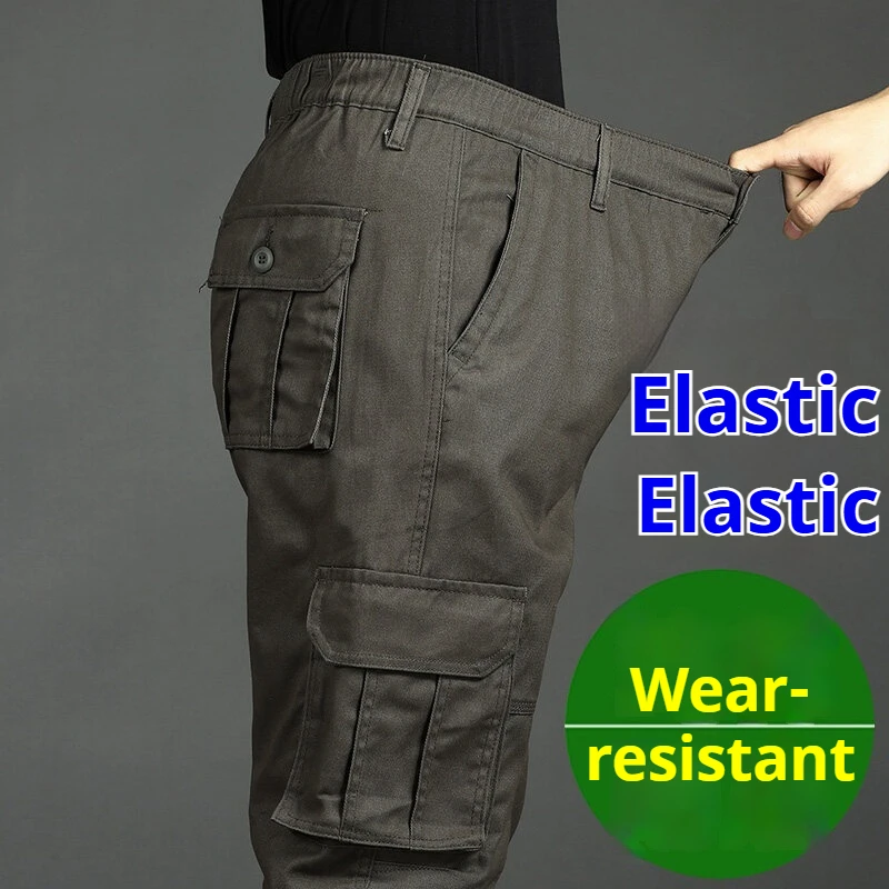 Men's Cargo Work Pants Multi-Pocket Loose Straight Leg Outdoor Tactical Casual Pants Wear-Resistant Military Hiking Trousers