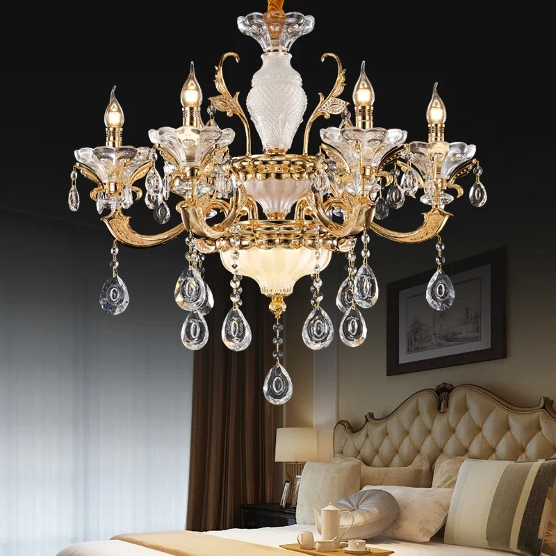 French Retro K9 Crystal Chandelier For Living Room Lobby European Brass Banquet Hall Pendent Lamp Home Decoration chandelier