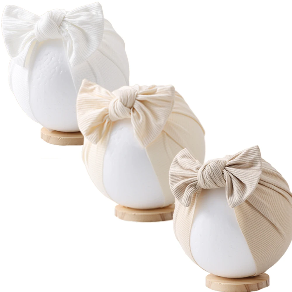 Turban côtelé solide pour bébé, chapeaux avec nœuds de cheveux, bonnets noués pour nouveau-né, garçons et filles de 0 à 3T, Bonnet pour nourrissons, accessoires pour tout-petits