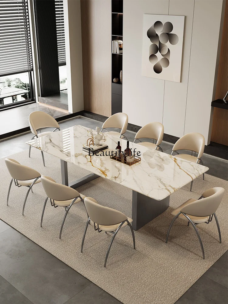 

Italian light luxury natural color ultrasound microcrystalline stone high-end custom marble simple modern dining table