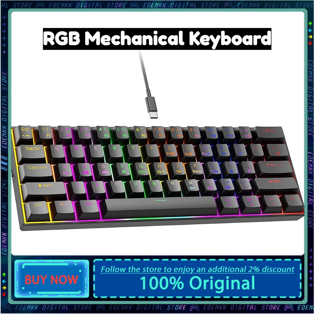 

EOENKK CX61 RGB Mechanical Keyboard 61/68 Keys Wired Portable for Esports Gaming Keyboard with Multifunctional Combination Keys