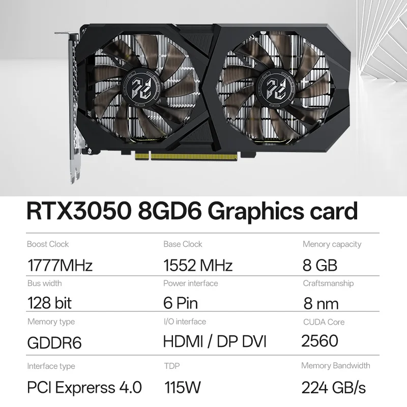 Peladn Gaming RTX 3050 8G Graphics Card GDDR6 PCI Express 4.0 Video Card Single-fan Edition view 2