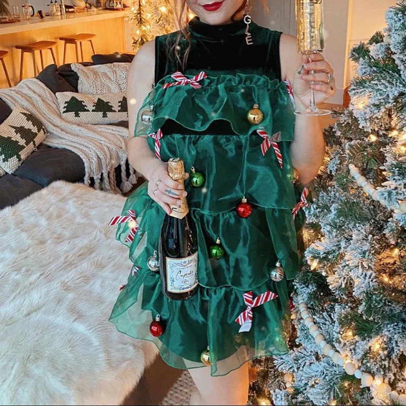 Women Trendy Bell Bow Celebration Christmas Dress 2024 Velvet Turtleneck Solid Mini Dress Elegant Sleeveless 2025 Party Dress