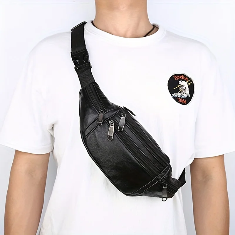 Waist Chest Bag, Leather Fanny Pack, Men and Women Money Belt Bag, Outdoor Cross Body Sports Pouch for Travel, Walking, Running image 2