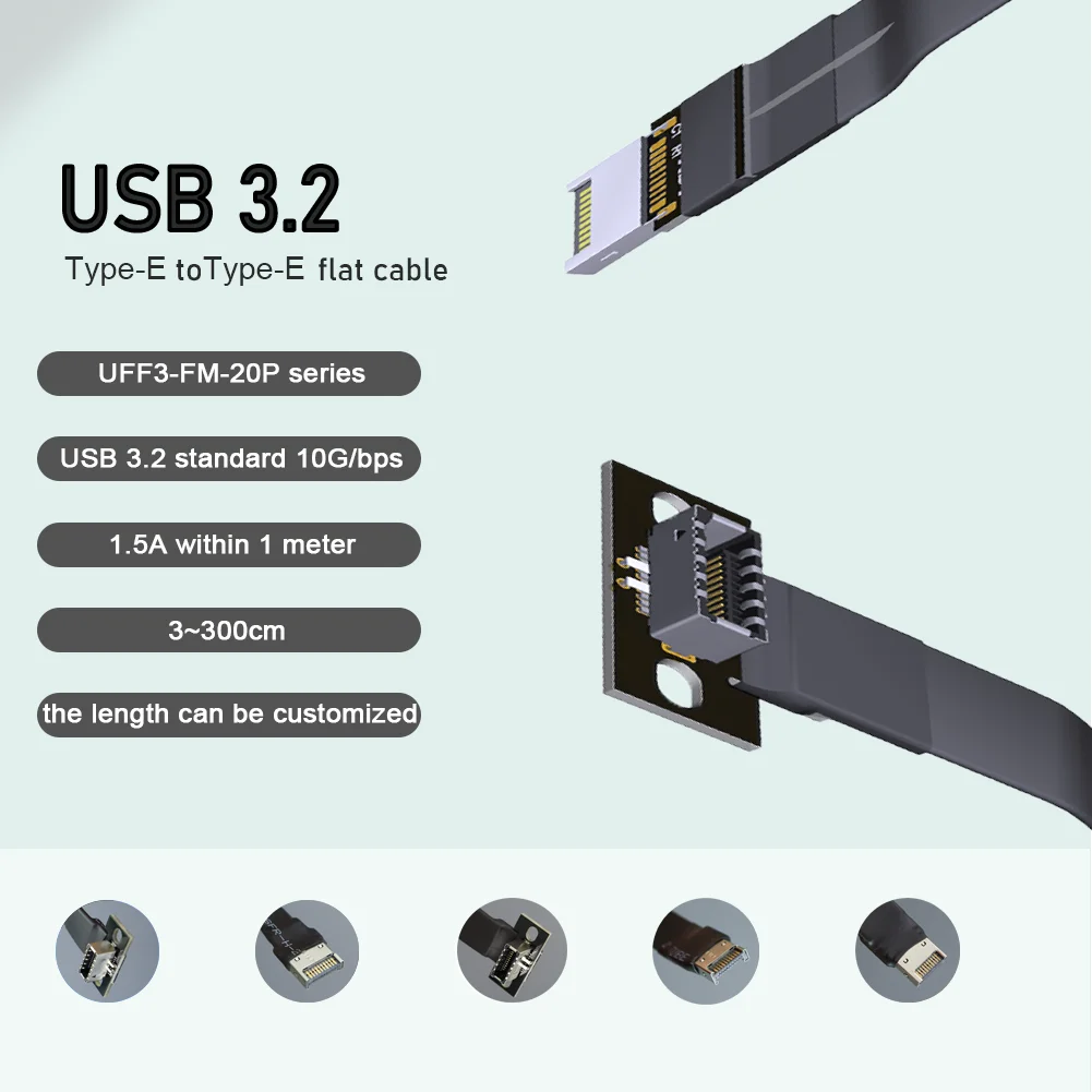 F9T-F6A USB 3.2 Internal 20Pin USB Type-E Male To Type-E Female Front Panel Socket Extension Flat Ribbon Cable with Screw Hole