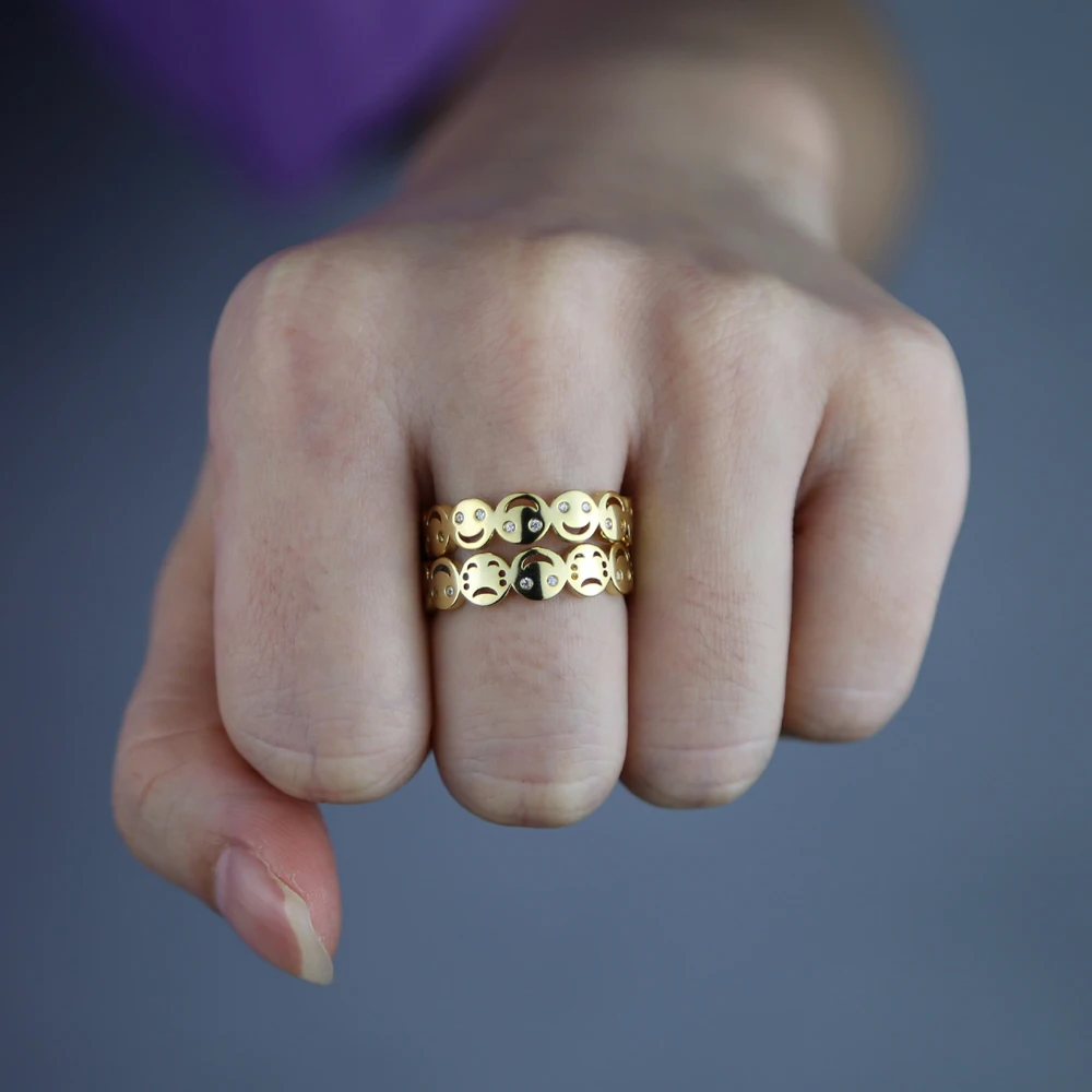 Gold Color Happy Smile Face Rings for Women Girl Mood Emoji Finger Ring High Quanlity Mental BrassFashion Jewelry Anillos Mujer