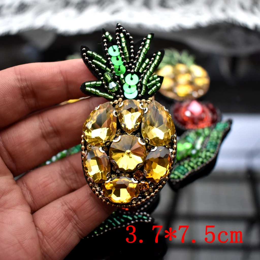 Rhinestone ananas owoce Handwork koralik haftowane naszywki na odzież przyszyć ubrania aplikacje odznaka