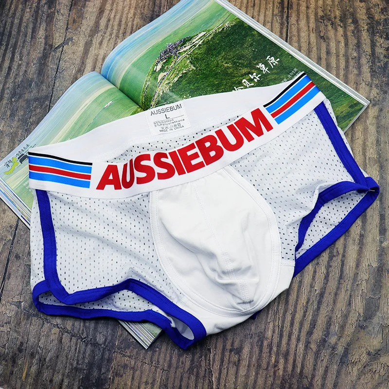 AUSSIEBUM men\'s underwear Breathable mesh cotton boxer briefs U convex design jockstrap sexy stretch comfortable underpants