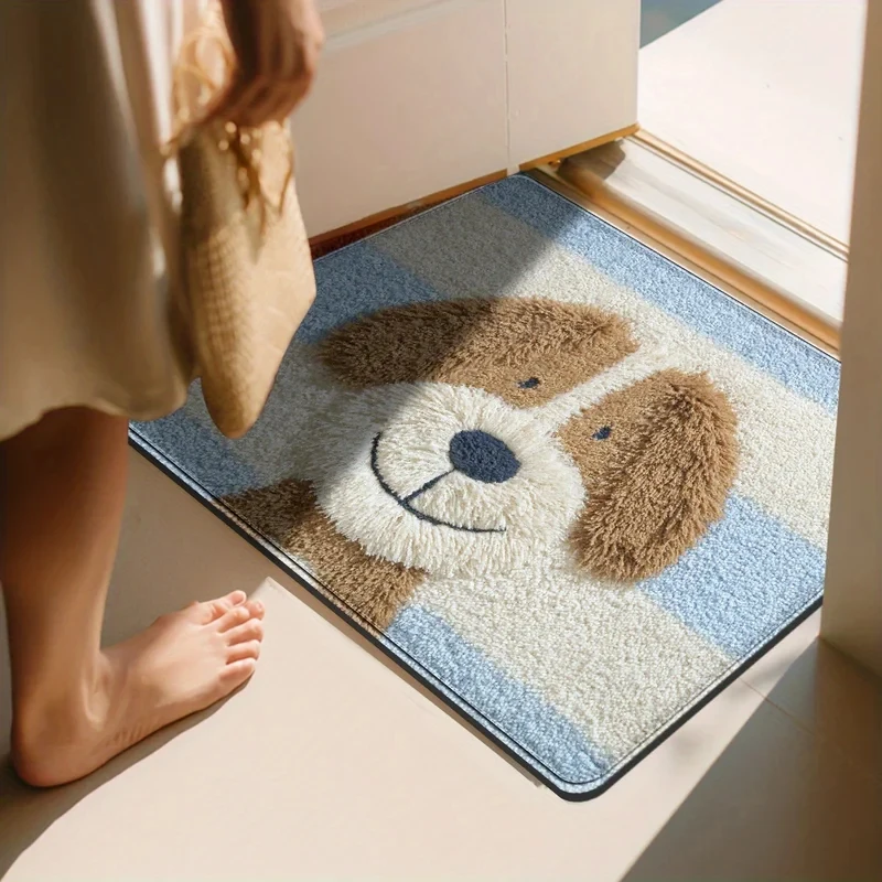 VIKAMA Lovely Cartoon Puppy Pattern Rug Non Slip Fluffy Absorbent Bathroom Bedroom Entrance Door Mat Home Decor Animal Carpet