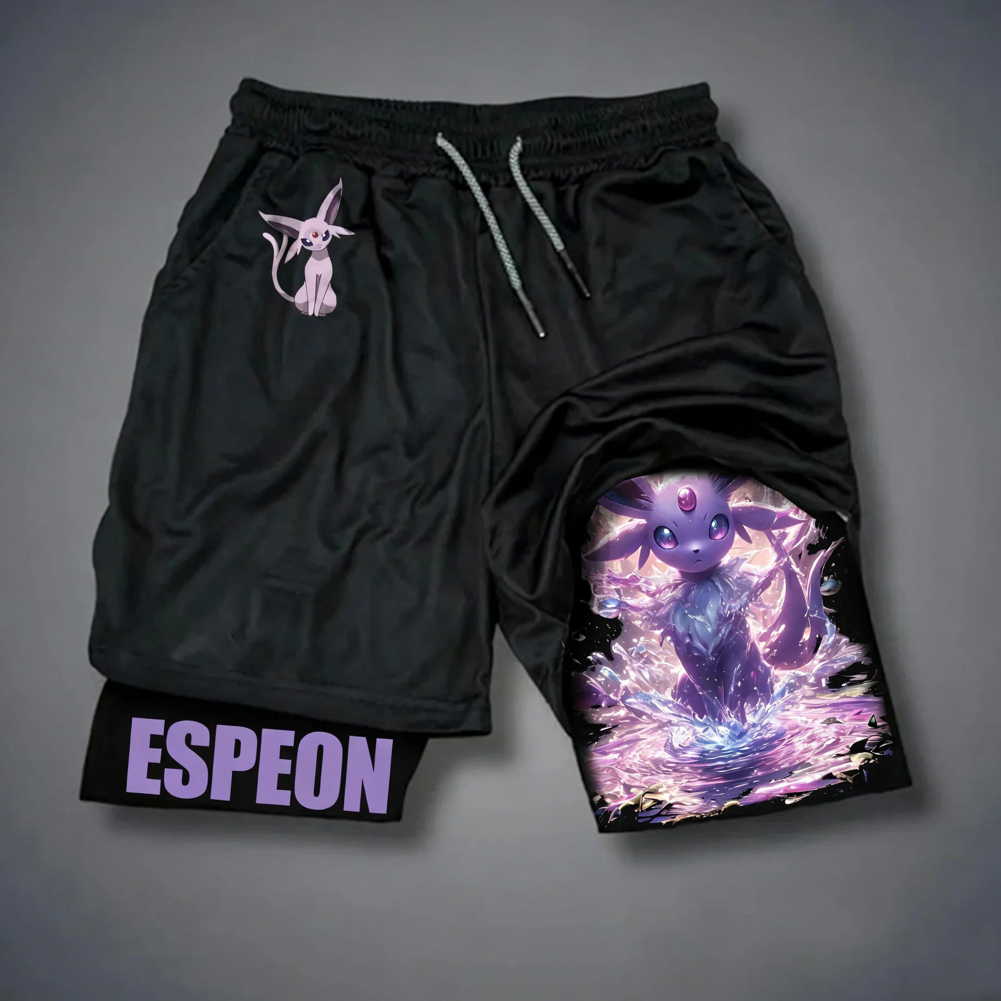 

Pokémon Pikachu Gengar Printed Double Layer Shorts for Men's Fitness Exercise Loose Running Pants