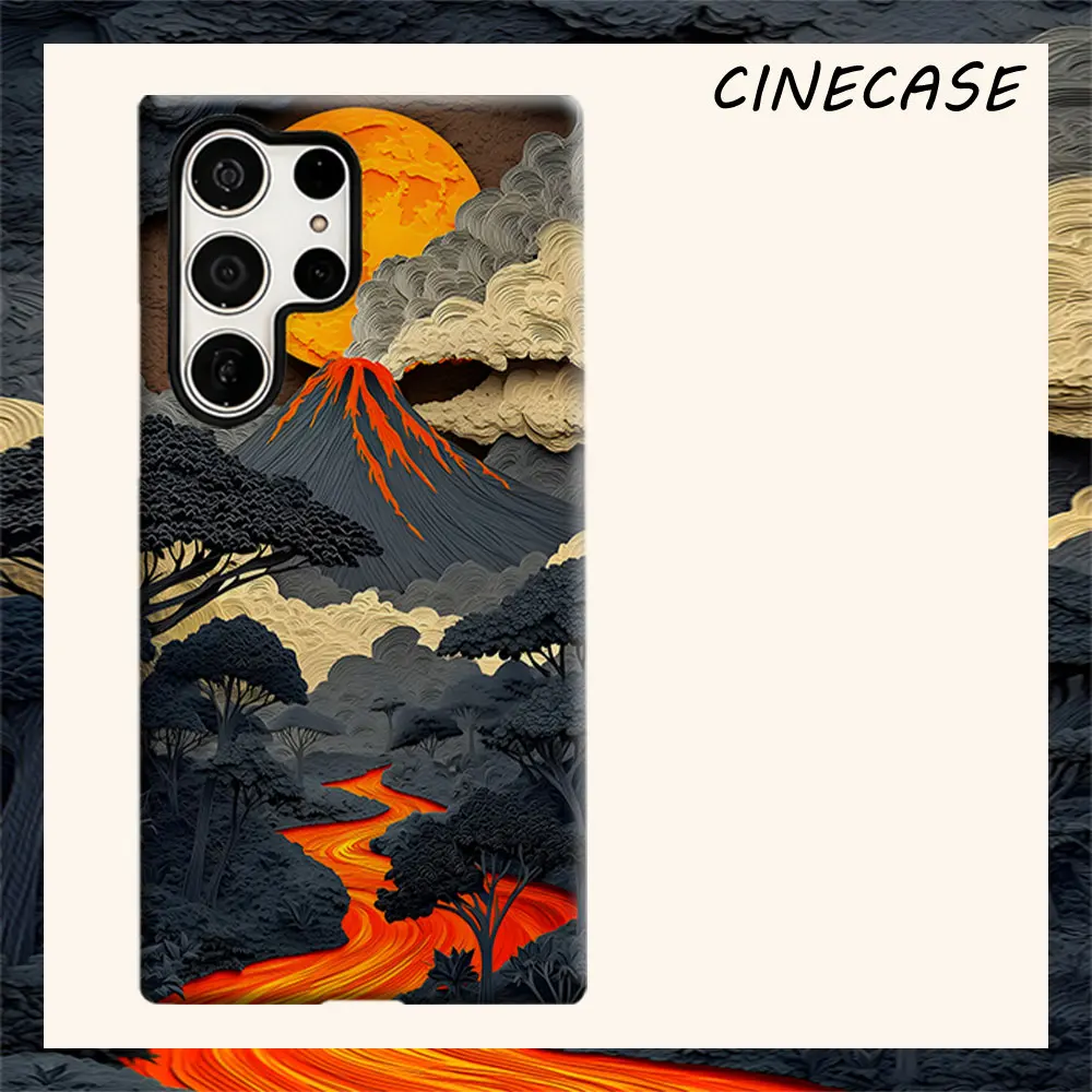 Coque de protection intégrale de luxe double couche à motif volcan découpé en papier pour Samsung Galaxy S26 S25 S24 A56 A36