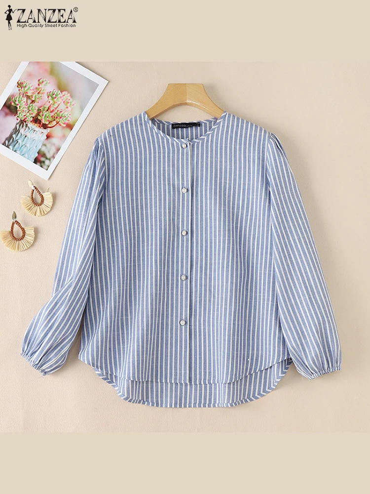 ZANZEA Vrouwen Mode Lange Mouw Button Down Shirt Casual Gestreepte Blouse Herfst Elegant Werk Blusas Moslim Tops Eid Mubarek