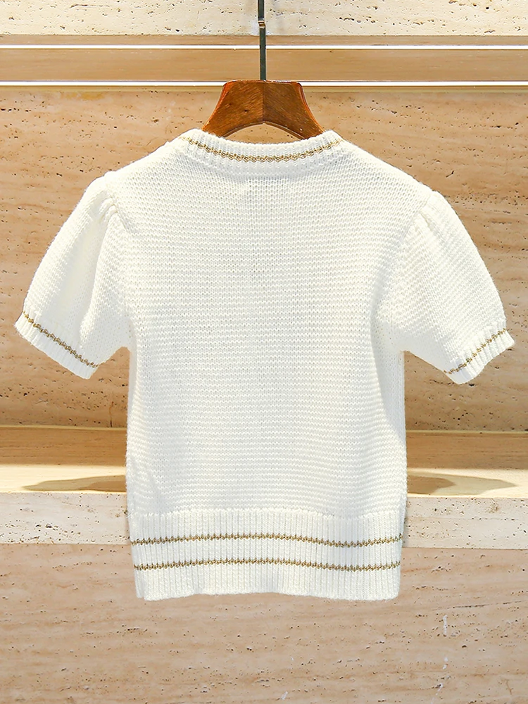 

Sweet And Gentle Letter Embroidery Knitted Top Women's T-irt Commute Sle ort Sve round Ne Basic Faion Autumn Wear
