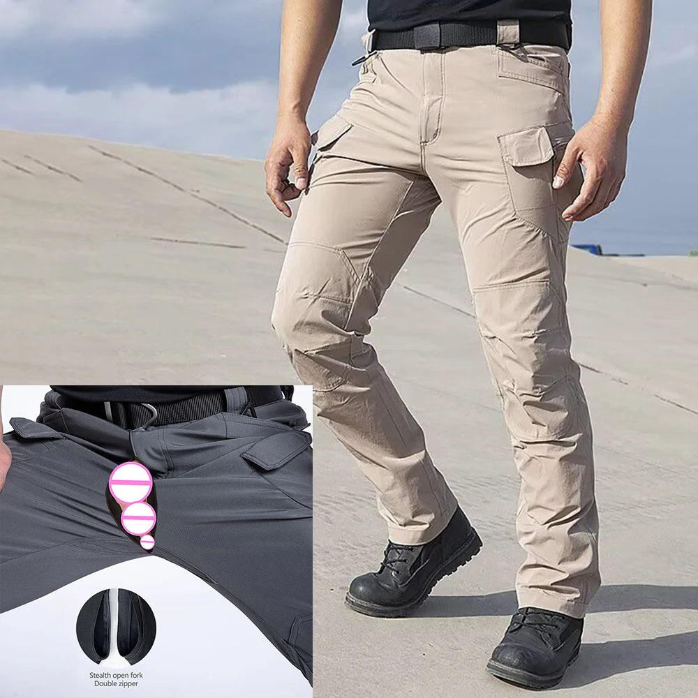 Invisible Open Crotch Outdoor Sex Men's Training Cargo Multi-pocket Tactical Pants Wear-resistant Loose Large Size Military Fans