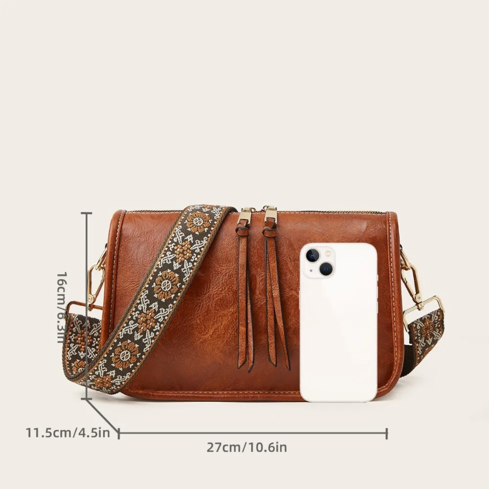 Vegan PU Leather Crossbody Sling Bags Women Vintage Versatile Guitar Strap Shoulder Bag Female Boho Large Capacity Handbags