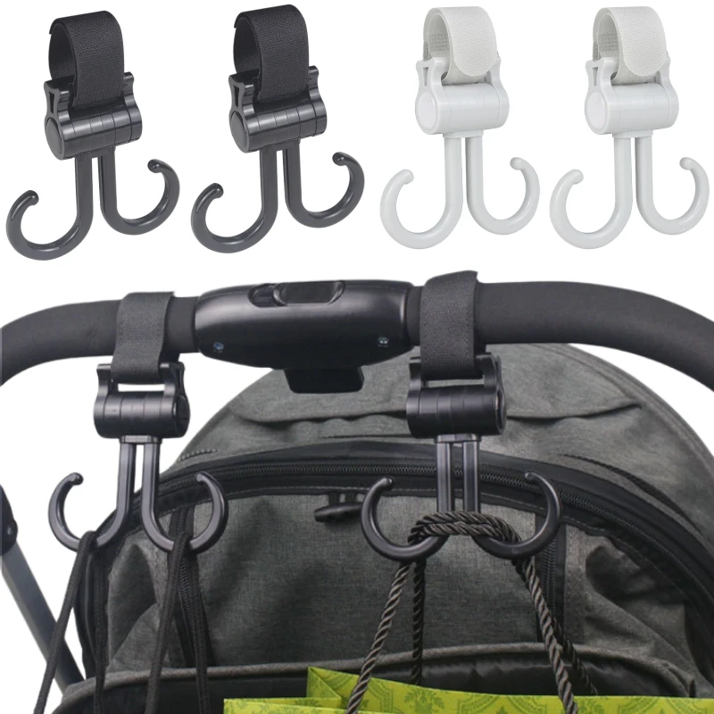 360° Rotation Baby Stroller Hooks Double Swivel Pram Hooks for Easy Hanging Diaper Bags & Groceries Baby Stroller Accessories