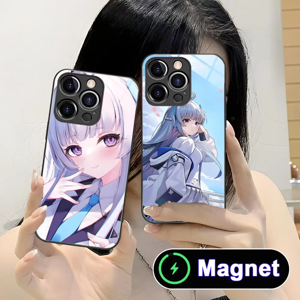 

Blue Archive Ushio Noa Glass MagSafe Mobile Phone Case for iPhone 17 16 15 14 13 12 11 Air Pro Max Plus Mini Colorful Cover