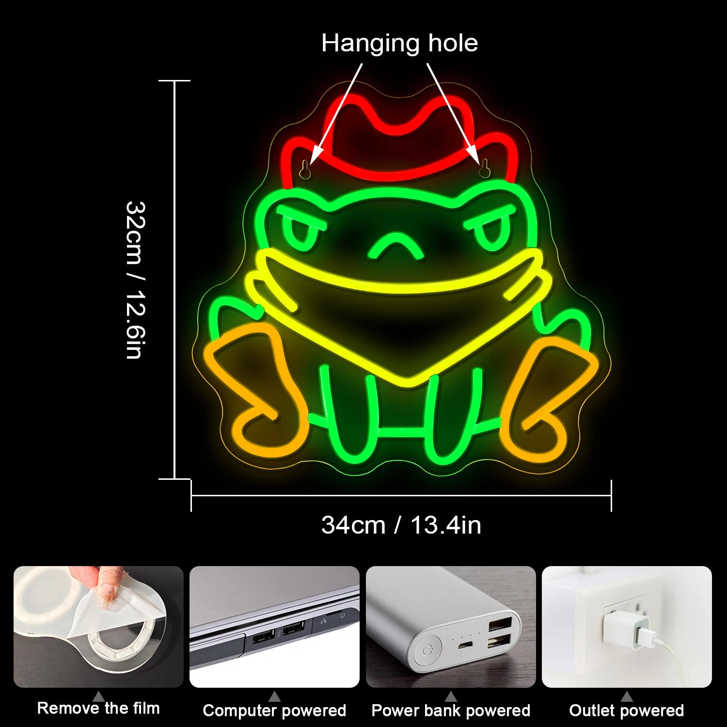 Cowboy Frog Neon Signs Cool Dimmable Neon LED Lights Home Party Bedroom Game Room Decoration Wall Light Up Sign Children Gift