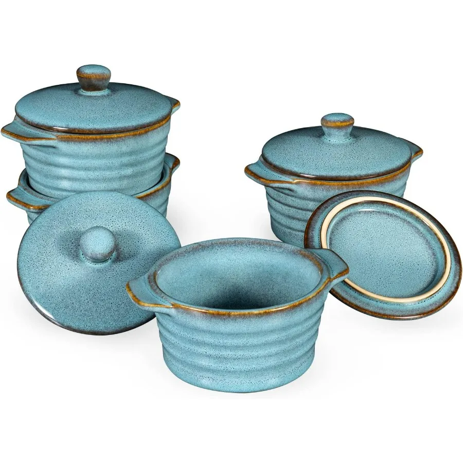 

Creme Brulee Ramekins 8 унций с крышками, миски для духовки для французского лукового супа - блюдо для суфле, мини-запеканка с крышкой, горшок для пирога