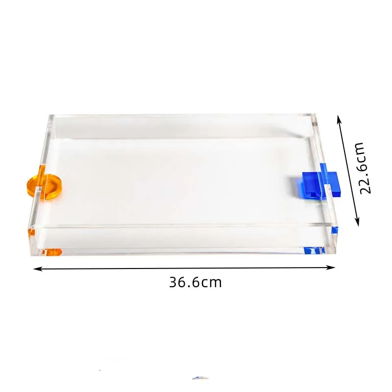 Bandeja de acrílico transparente de alta gama, almacenamiento de taza de té, bandejas modernas simples creativas, decorativas, rectangulares para el
