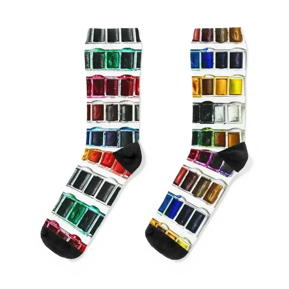 

Multicolor fun watercolor paint artist pallet Socks christmas gifts football aesthetic hiking Luxury Woman Socks Men's