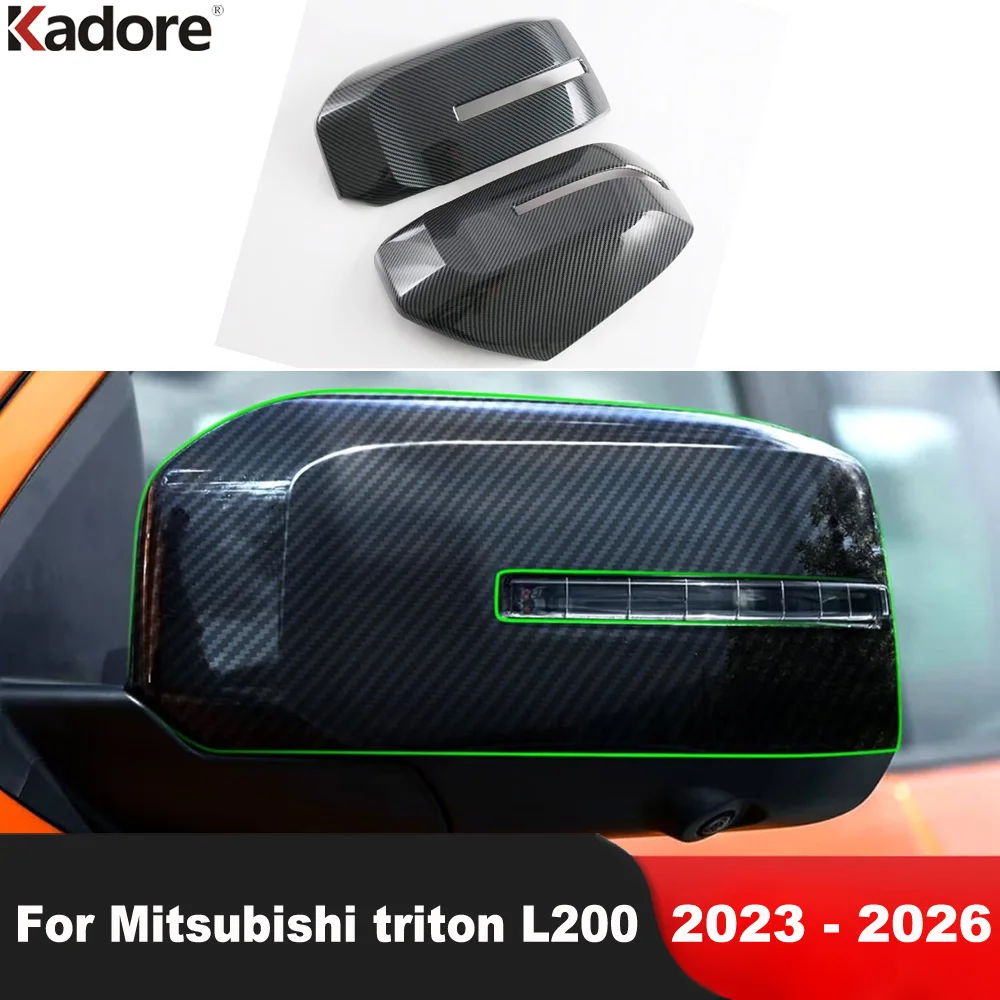 

For Mitsubishi triton L200 2023 2024 2025 2026 Carbon Fiber Rearview Mirror Cover Trim Side Wing Mirrors Cap Accessories