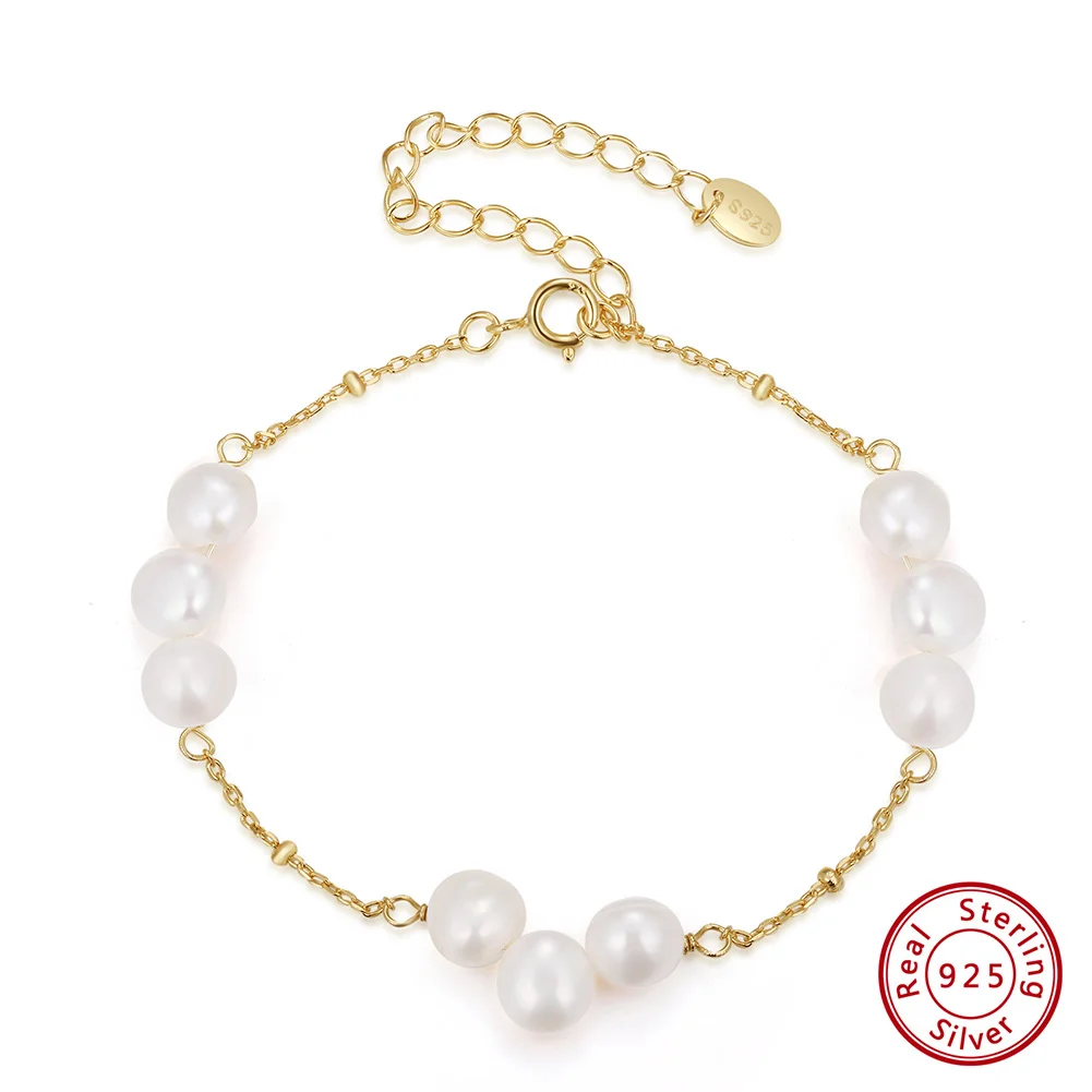 

KISS MANDY Trend Dainty 925 Sterling Silver Simple Freshwater Pearls Bracelet Chain Charm Minimalist Jewelry Accessories GPB22