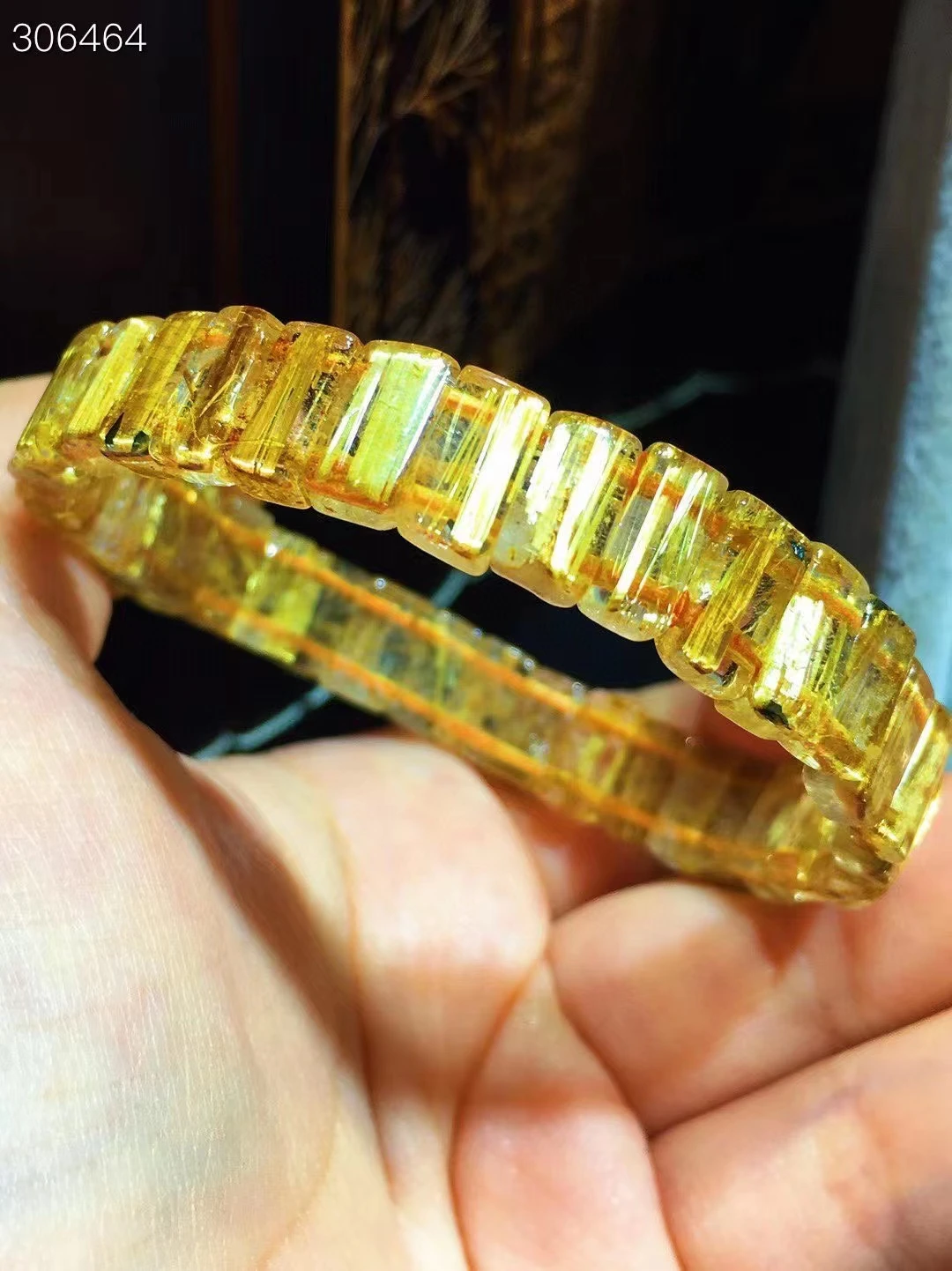 Natural Gold Rutilated Quartz Bracelet Bangle Woman 9.3x5x3.8mm Rectangle Beads Wealthy Stone AAAAAA