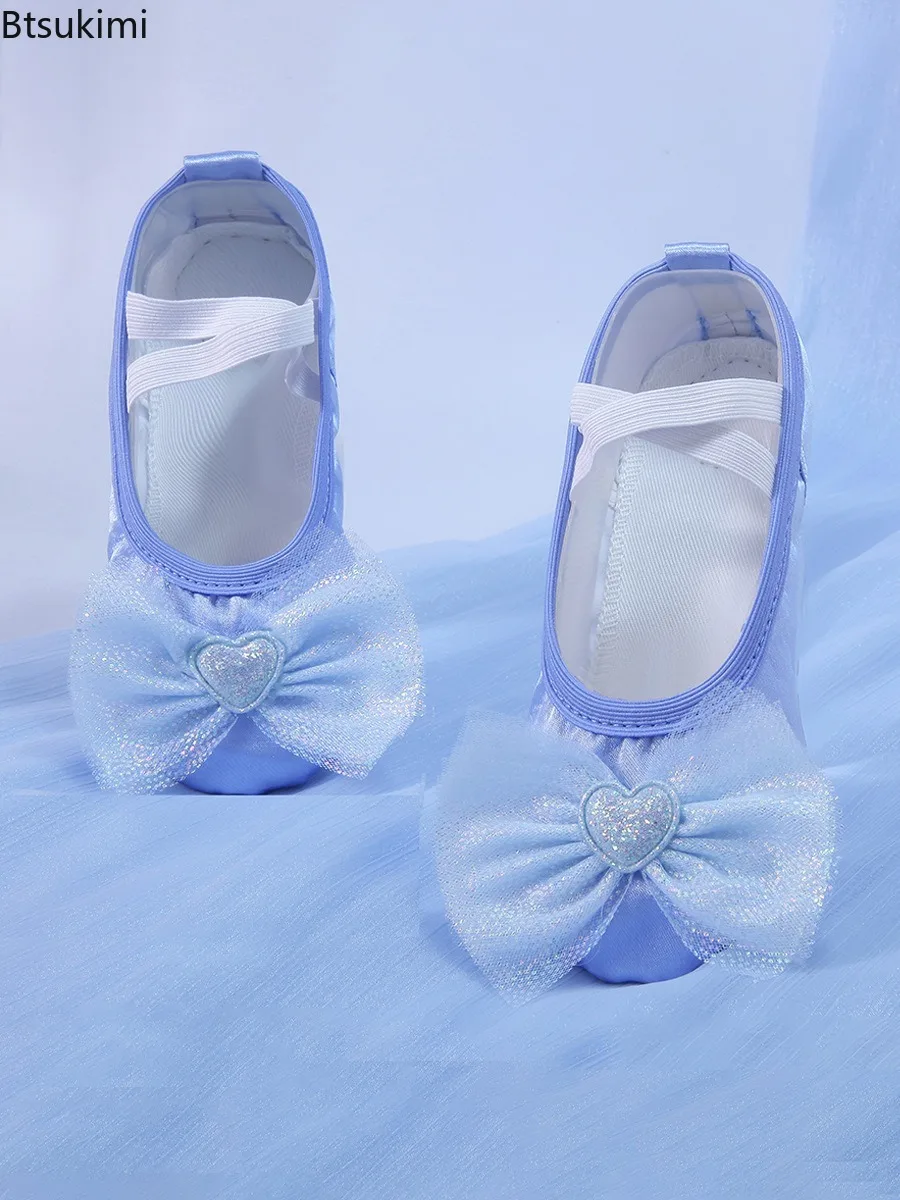 2026 New Girls Bow Cartoon Kids Dance Slippers Professional Soft Sole Children Female Ballet Yoga Gym Baby Warm Dancing Shoes