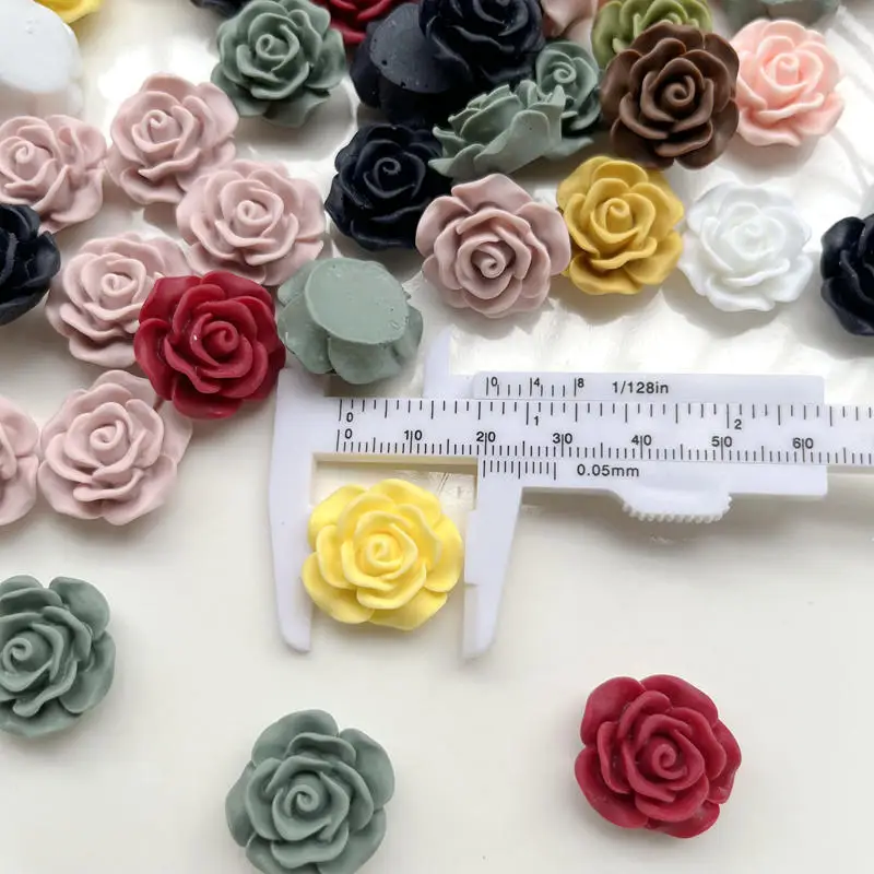 20pcs 20mm rose flower Flat Back Resin Gems Crystal Stones Beads for DIY Crafts -HF68