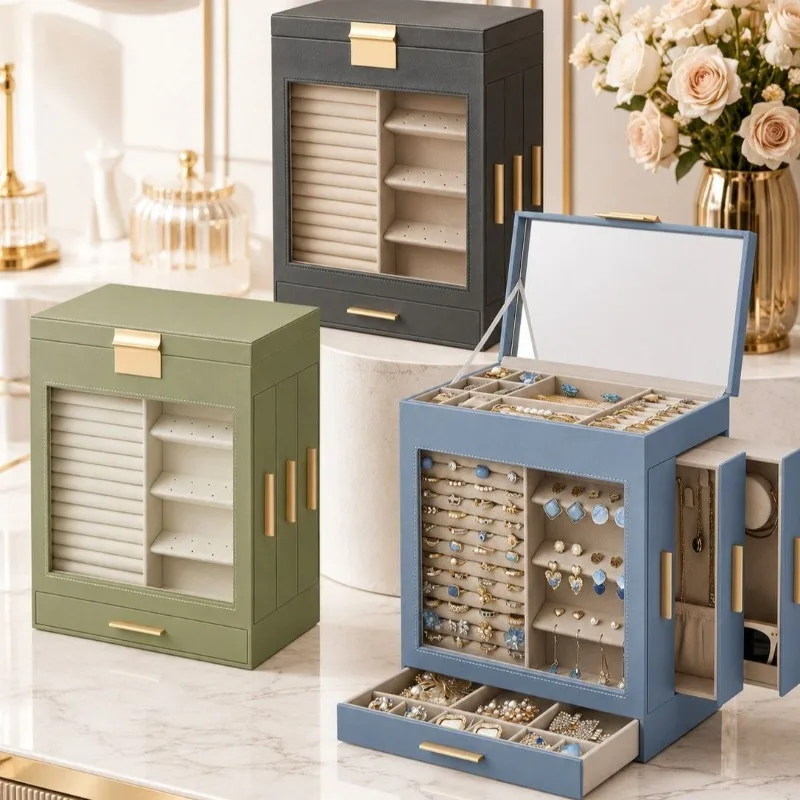

Large Capacity Jewelry Box with Lid Mirror Dustproof Jewelry Box Detachable Ring Earrings Display Boxes Necklace Storage Boxes