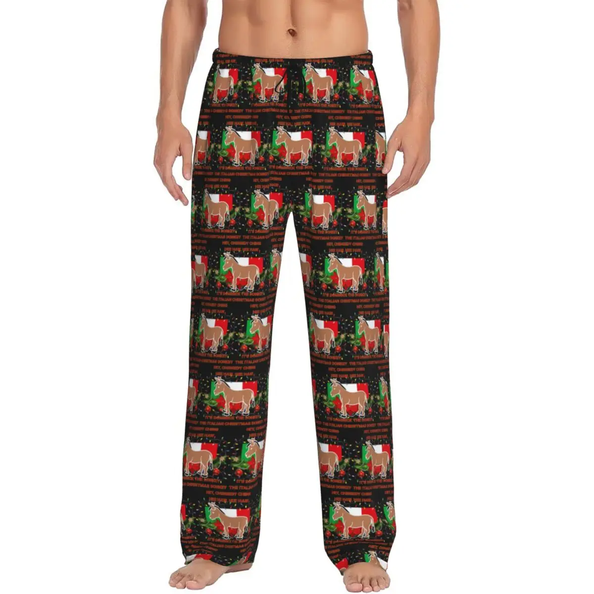 Custom Dominick The Italian Christmas Donkey Pajama Pants Men Sleepwear Sleep Lounge Bottoms with Pockets