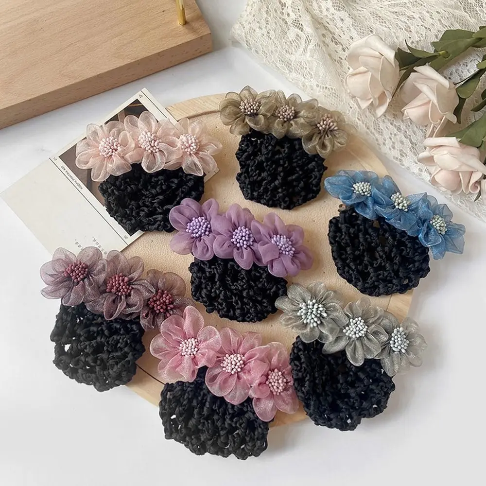 

Cover Ponytail Clip Pearl Mesh Hair Net Crystal Lace Flower Hair Net Women Spring Clips Hairgrips Cover Net Korean Bun Snood