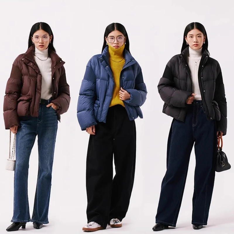 Chericom Women's Short Puffer Jacket Stand Collar Zippered Placket Drawstring Hem Snap-Button Flap Pockets Windproof Y299111Y