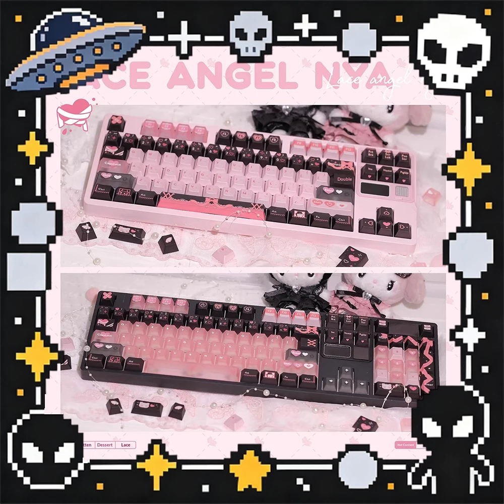 PBTfans Leisi Angel Mi PC Keycaps PBT Pearlescent Texture Keyboard Keycaps Pink Skin Fog Is Customized For PC Accessories Gifts
