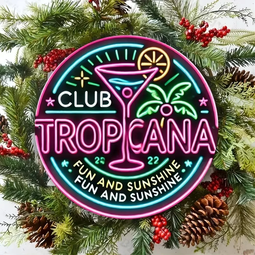 Очаровательный алюминиевый настенный рисунок 1 шт. - винтажная круглая вывеска Club Tropicana, идеально подходит для домашнего декора, отлично подходит в качестве подарка для баров и кафе