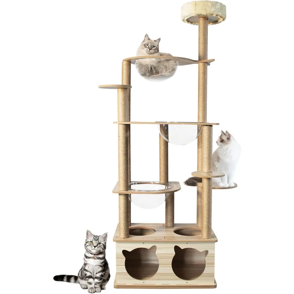 

Cat Tree,Wooden Cat Tree Tower for Indoor Samll Large Cats, 71'' Tall Wood Cat Tree, 14 Scratching Posts