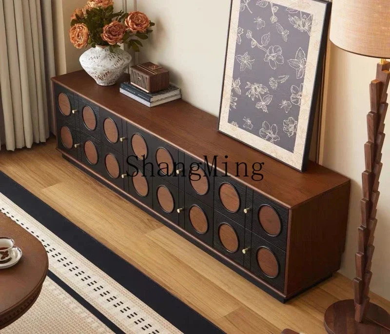 

SM solid wood TV cabinet small apartment living room home floor retro locker storage combination