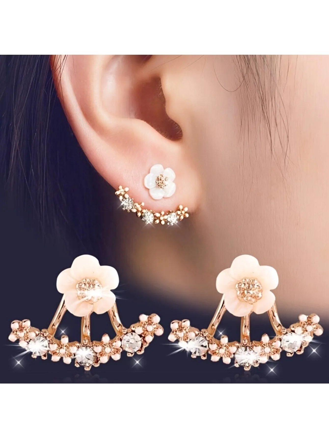 

Light luxury high-end rear-hanging stud earrings, fashionable temperament earrings, double-sided wearing earrings