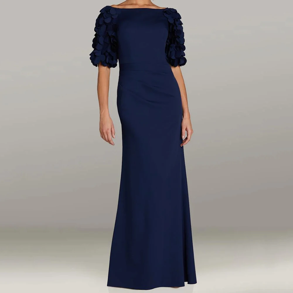 

Customized Casual A-line Evening Dresses Floor-length Boat Neck Half Sleeve Prom Gown Simple Fashion Draped Party Dresses