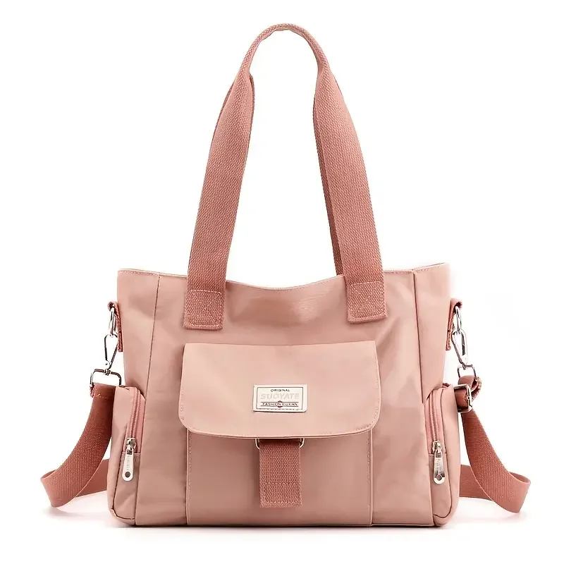 

Patch Detail Tote Bag, Simple Zipper Handbag Women's Stylish Shoulder Bag For Work & School