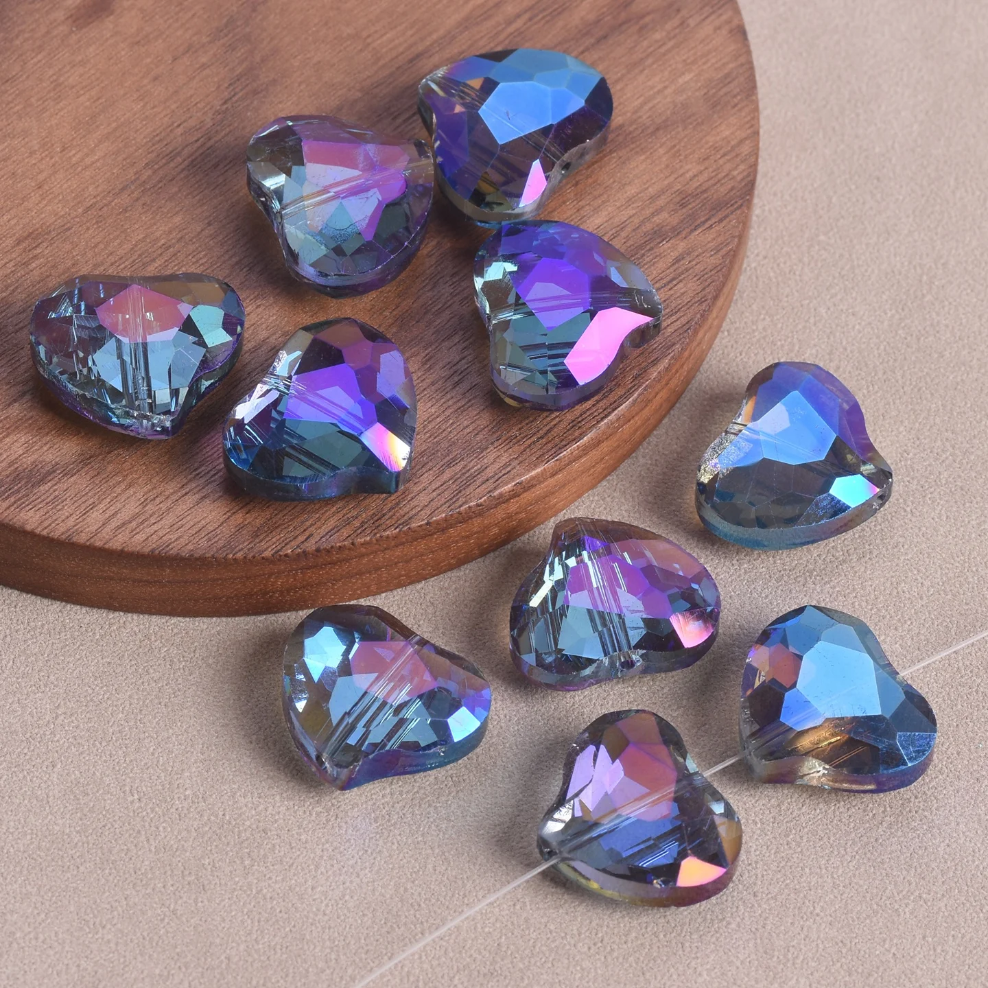 10pcs 19x16mm Heart Shape Faceted Crystal Glass Prism Loose Beads for Jewelry Making DIY Crafts